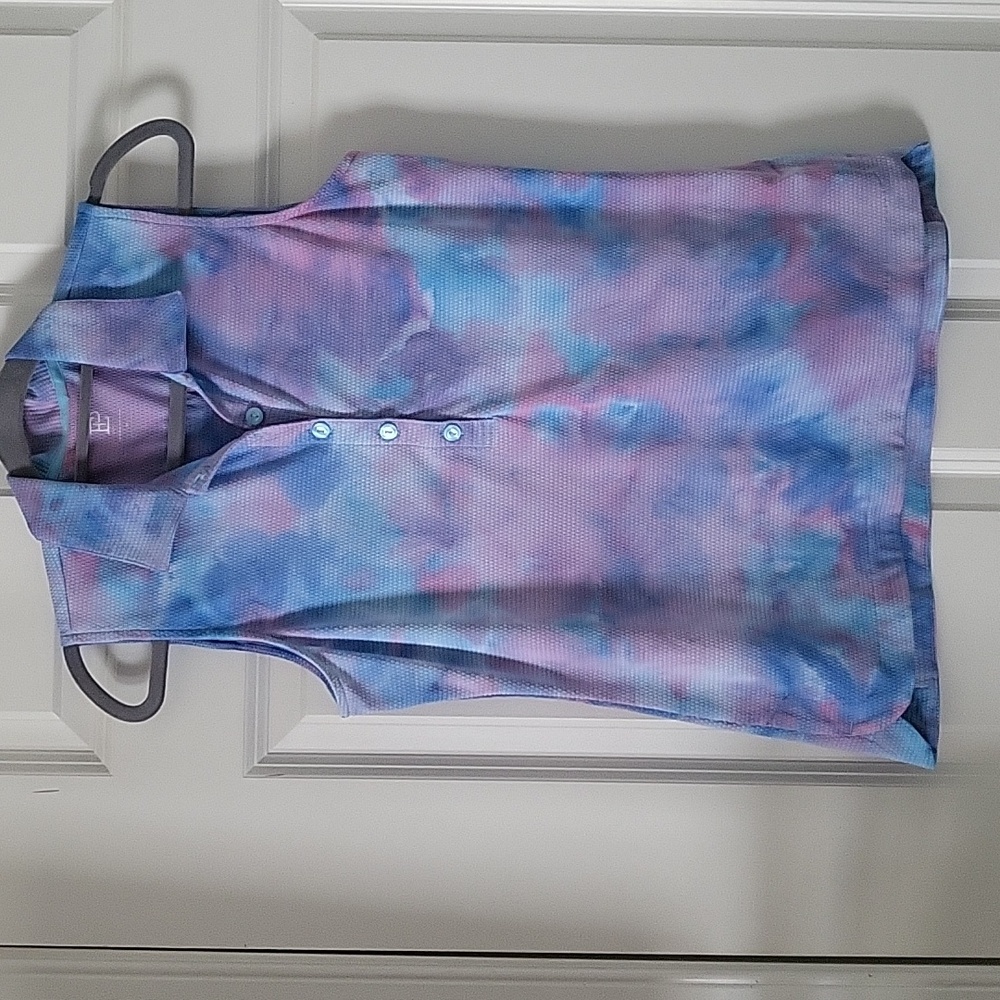 EP New York Women’s Medium Sleeveless Tie-Dye Polo – Pastel Blue & Pink - Picture 1 of 10
